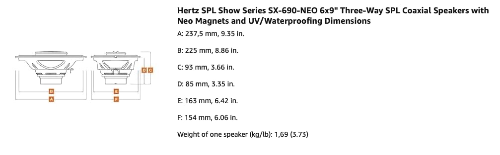 hertz-sx-690-neo-coassiale-3-vie-6x9-spl-show-260w-4-ohm image 5