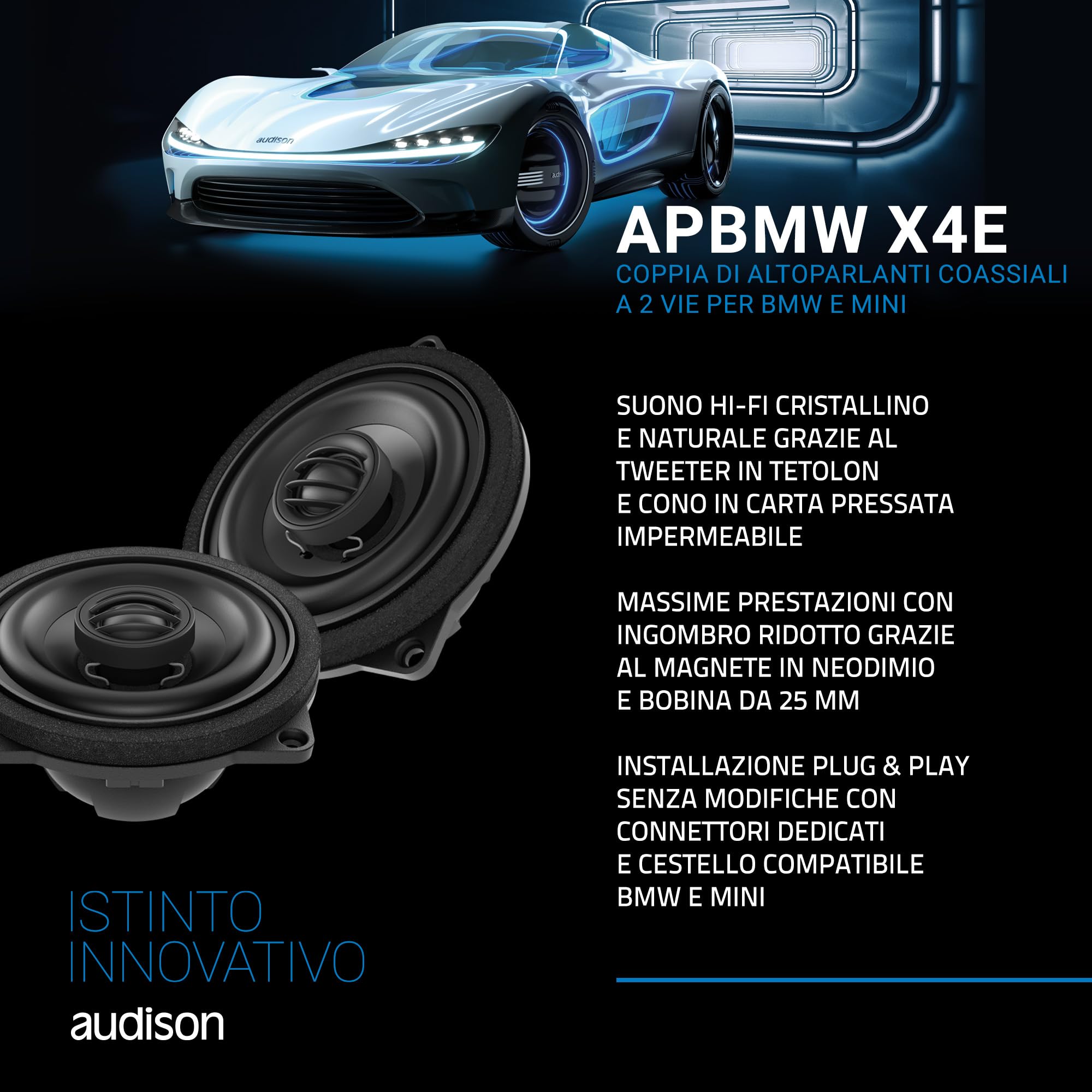 audison-apbmw-x4e-coppia-coassiali-2-vie-100mm-80w-per-bmw-mini image 3